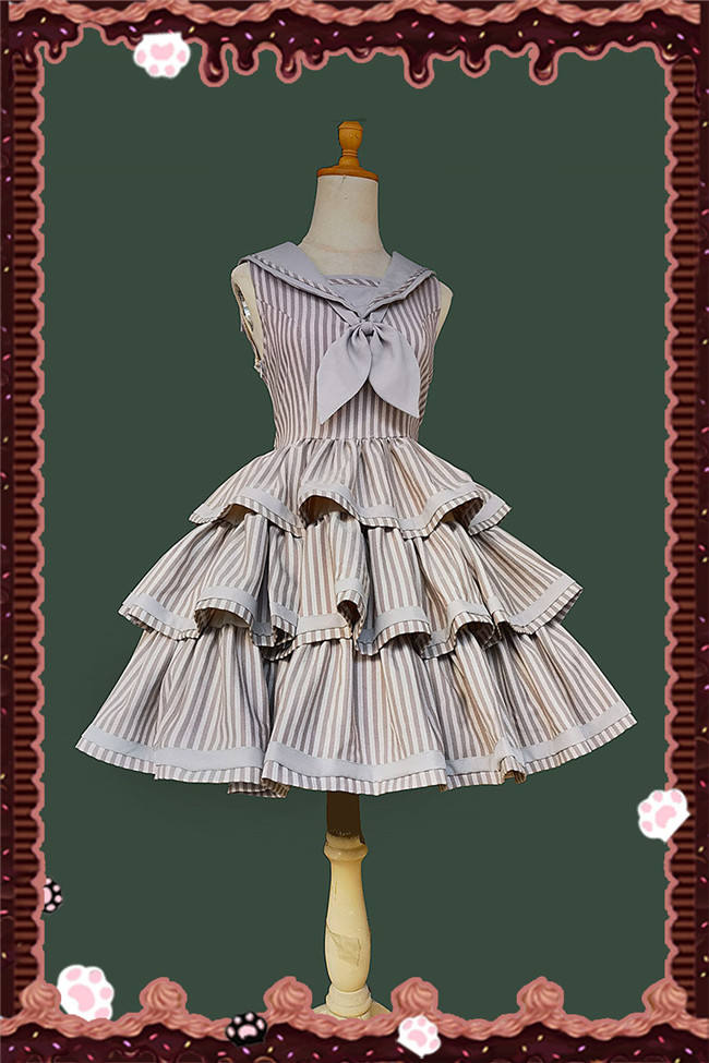 Infanta Stripe Tiered Lolita Jumper Dress, Cape and Blouse