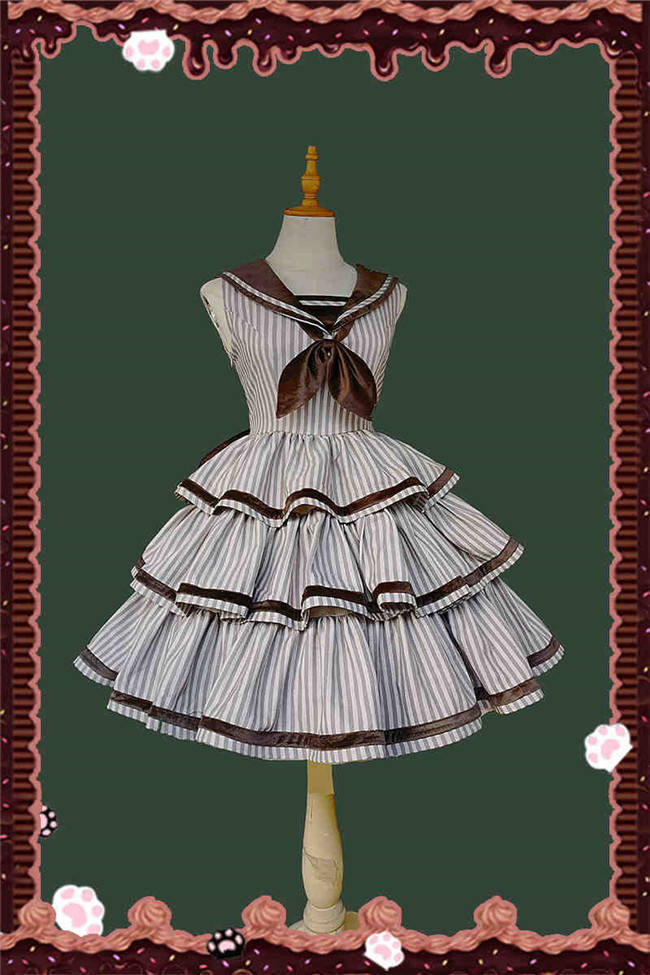 Infanta Stripe Tiered Lolita Jumper Dress, Cape and Blouse