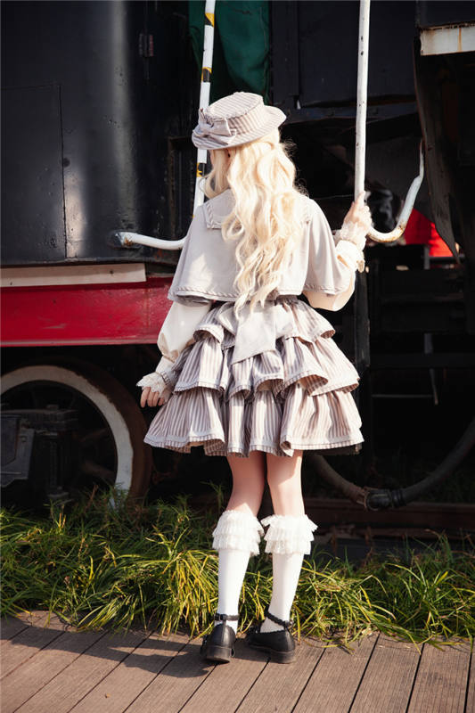 Infanta Stripe Tiered Lolita Jumper Dress, Cape and Blouse