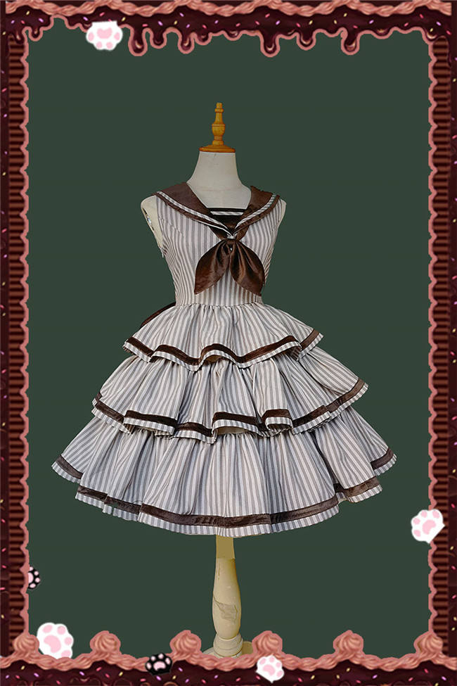 Infanta Stripe Tiered Lolita Jumper Dress, Cape and Blouse