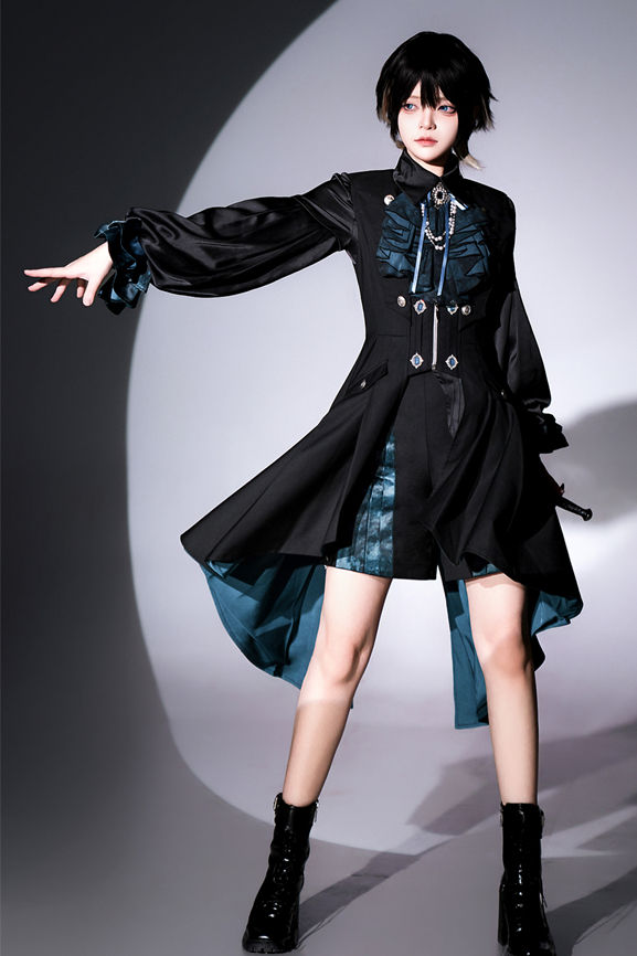 Music in Darkness Ouji Lolita Blouse, Short Pants, Long Vest and Necktie