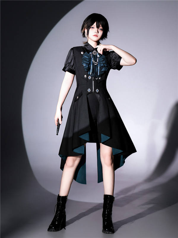 Music in Darkness Ouji Lolita Blouse, Short Pants, Long Vest and Necktie