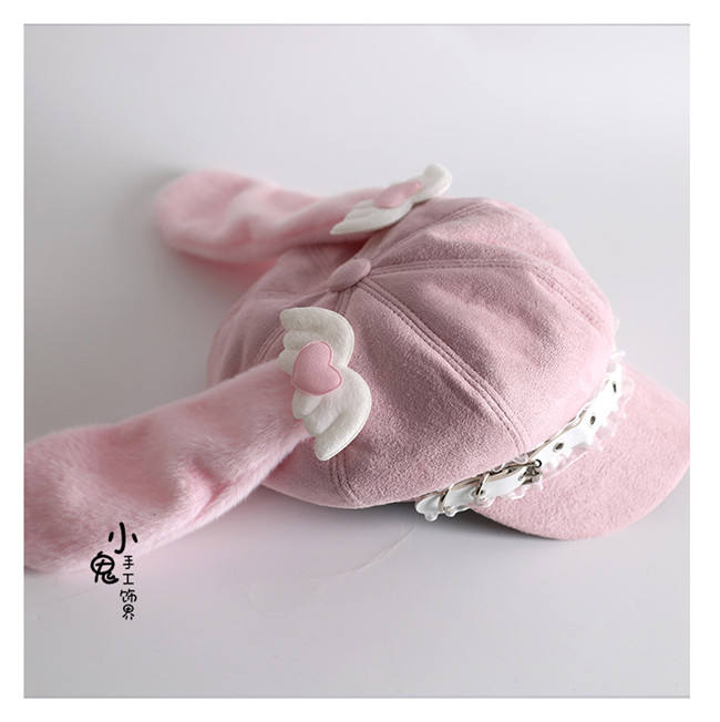 Pink Fur Rabbit Ears Lolita Beret