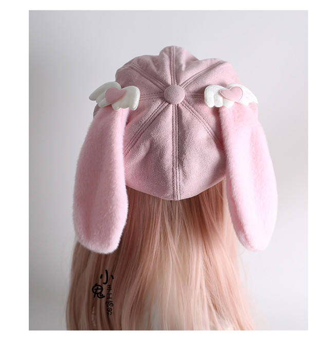 Pink Fur Rabbit Ears Lolita Beret