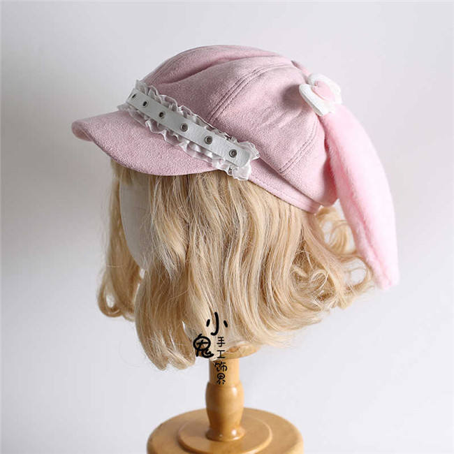 Pink Fur Rabbit Ears Lolita Beret
