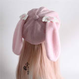 Pink Fur Rabbit Ears Lolita Beret