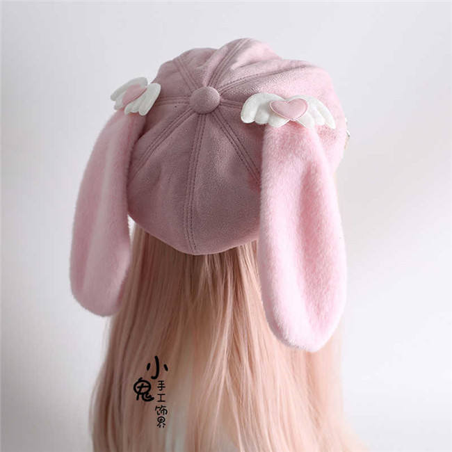 Pink Fur Rabbit Ears Lolita Beret