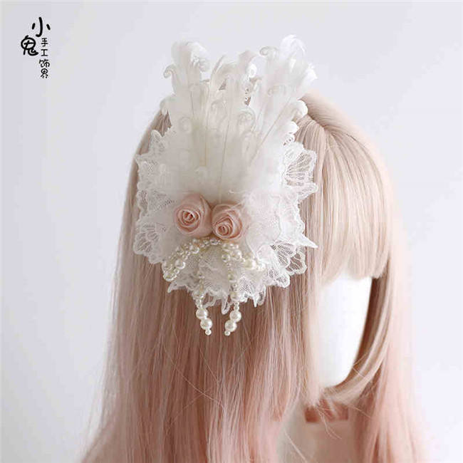 Peacock Feather Detachable Wings Lolita Headband, Top Hat and Feather Headdress