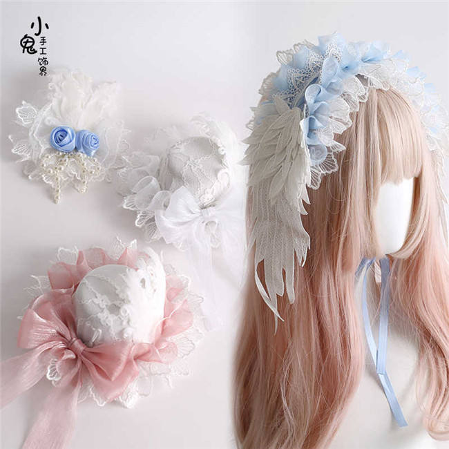 Peacock Feather Detachable Wings Lolita Headband, Top Hat and Feather Headdress