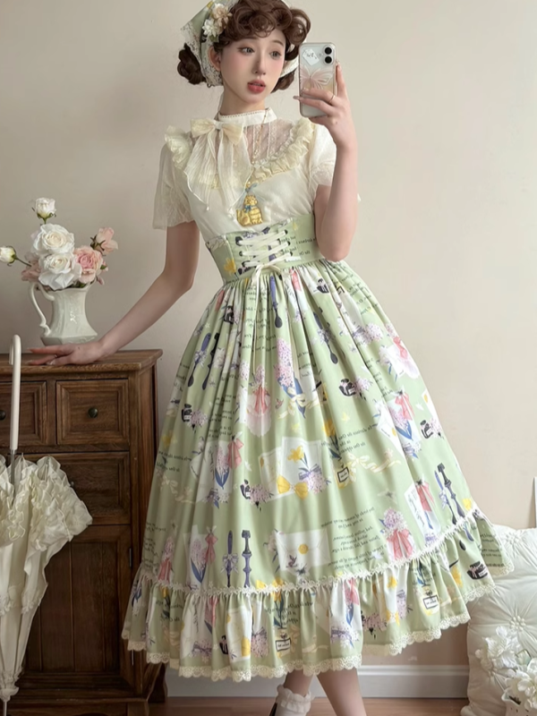 Watercolor Hyacinth Series Lolita Shirt and Skirt