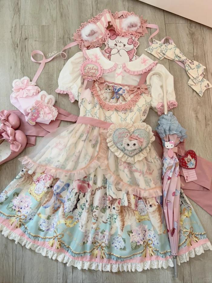 Dark Star Island Cat Fantasy Land Sweet Lolita OP, JSK, Skirt, Blouse and T-shirt