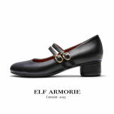 ElfArmorie Monastery Leather Upper Black Heels Shoes