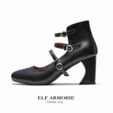 ElfArmorie Monastery Leather Upper Black Heels Shoes