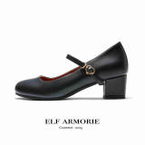 ElfArmorie Monastery Leather Upper Black Heels Shoes