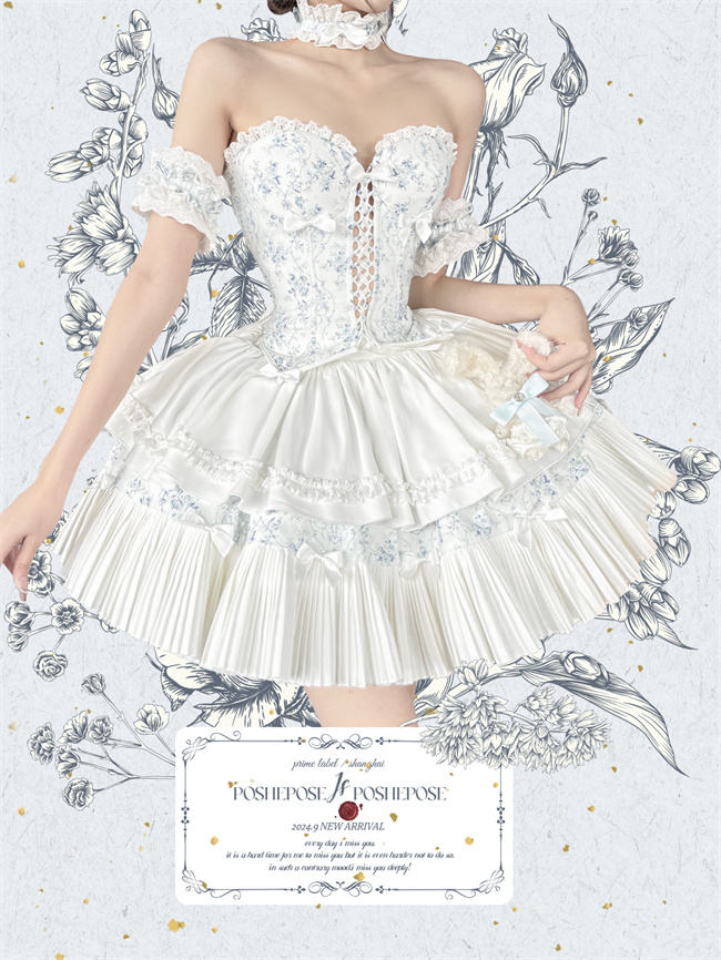 Poshepose Blue Procelain Print Corset Top and Skirt