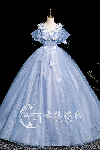 Butterfies V-neck Fluffy Princess Prom Dress