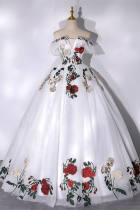 Roses Printed Off Shoulder Prom Dress