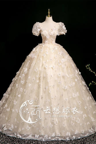 Champagne Gold Butterfies Formal Dress