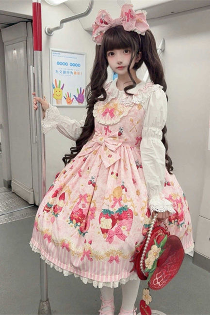 Strawberry Dessert Sweet Lolita Dress and Headdress