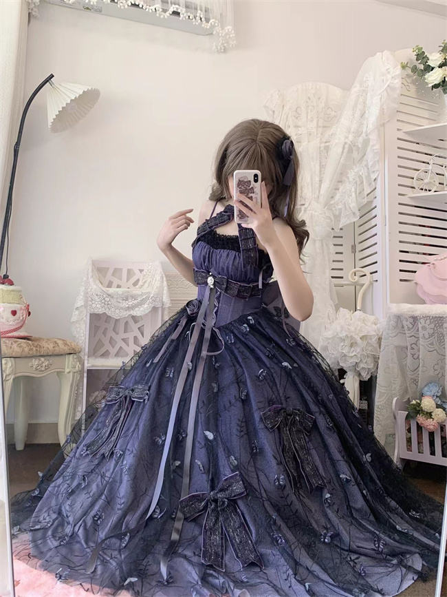 open lace back dress [FINAL SALE] Starry Night Sparkling Sequined Pattern Flared Party Dress Navy Blue / S / N4 main image 0