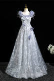 Embroidered Flowers Prom Dress