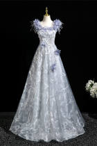 Embroidered Flowers Prom Dress