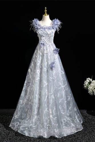 Embroidered Flowers Prom Dress