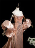 Champagne Pink Puff Sleeves Prom Dress
