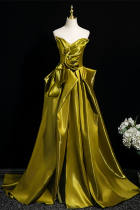 Gold Satin Tailing Prom Dress