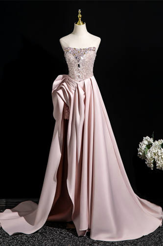 Off Shoulder Pink Sequins Prom Dress