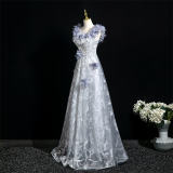 Embroidered Flowers Prom Dress