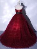 Red Wine Fluffy Princess Prom Dress