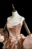 Champagne Pink Puff Sleeves Prom Dress