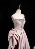 Off Shoulder Pink Sequins Prom Dress