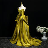 Gold Satin Tailing Prom Dress
