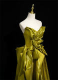 Gold Satin Tailing Prom Dress