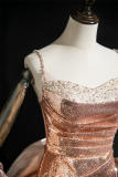 Champagne Pink Puff Sleeves Prom Dress