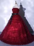 Red Wine Fluffy Princess Prom Dress