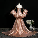 Champagne Pink Puff Sleeves Prom Dress