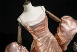 Champagne Pink Puff Sleeves Prom Dress