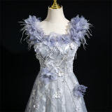 Embroidered Flowers Prom Dress