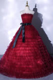 Red Wine Fluffy Princess Prom Dress