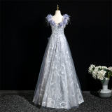 Embroidered Flowers Prom Dress