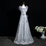 Embroidered Flowers Prom Dress