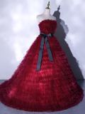 Red Wine Fluffy Princess Prom Dress