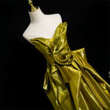 Gold Satin Tailing Prom Dress
