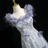 Embroidered Flowers Prom Dress
