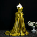 Gold Satin Tailing Prom Dress