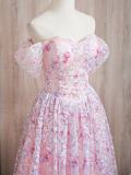 Pink Sequins Flowers Princess Prom Dress