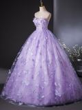 Purple Butterflies Off Shoulder Prom Dress